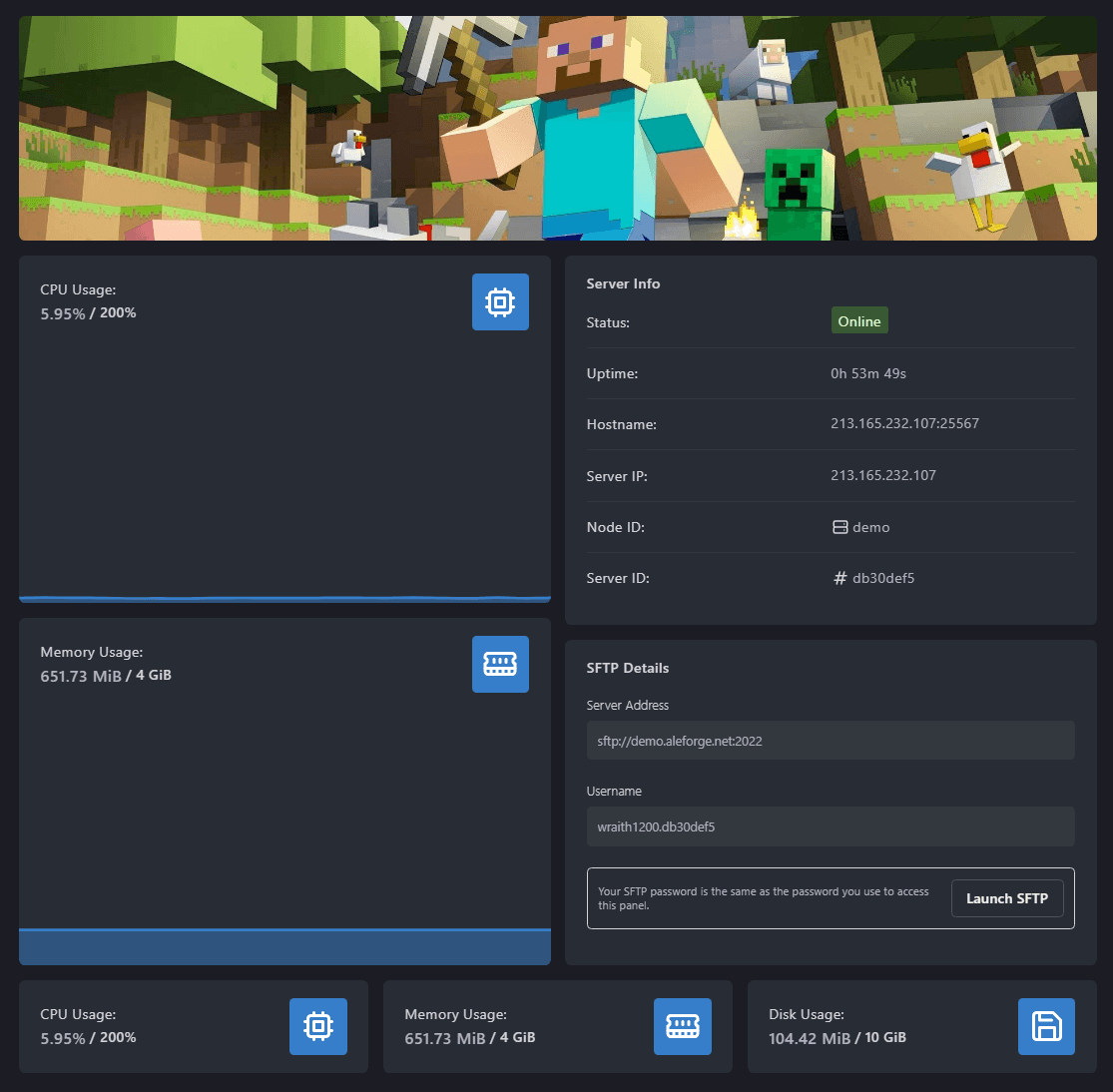 This image shows the new dashboard for your server.