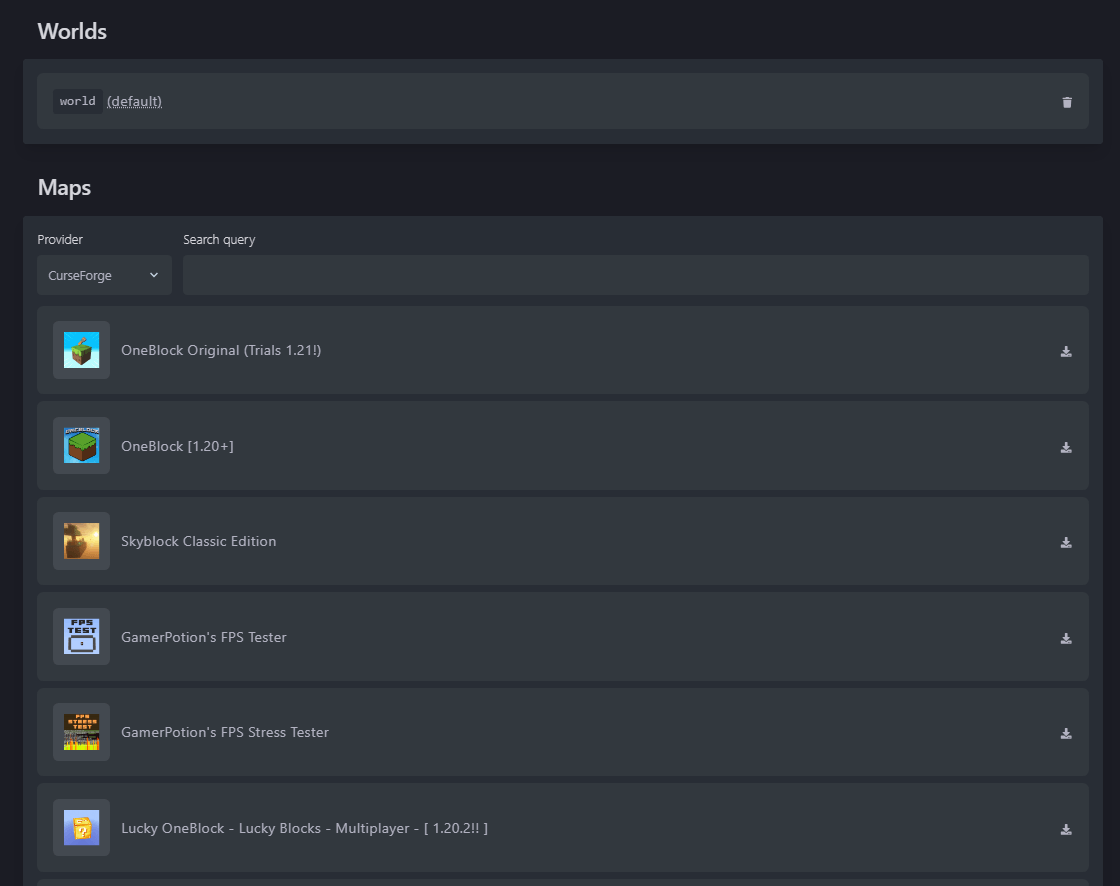 This image shows the interface for managing your Minecraft worlds.