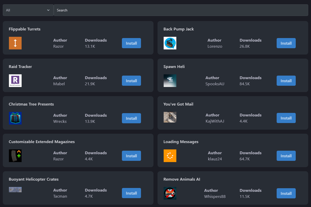 Showing off the UI for Rust Plugin installer
